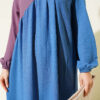 Cross-Trimmed Linen Dress Blue – Bild 4