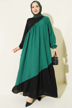 Cross-Trimmed Linen Dress Green