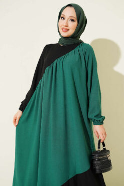 Alternative view of Cross-Trimmed Linen Dress Green