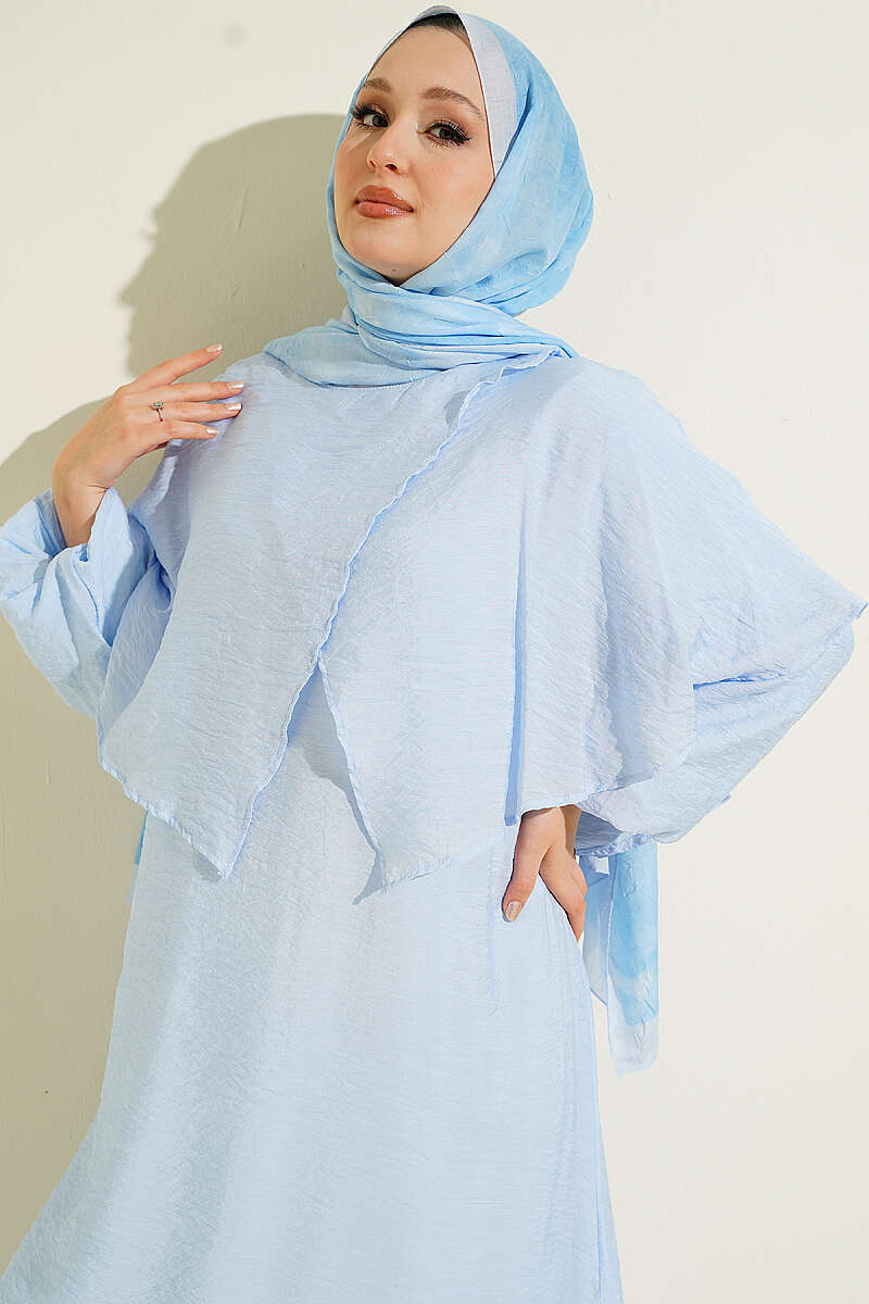 Cross Shoulder Cloak Dress Blue - immagine 2