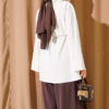 Cross Neck Hidden Button Shirt Ecru - Image 3
