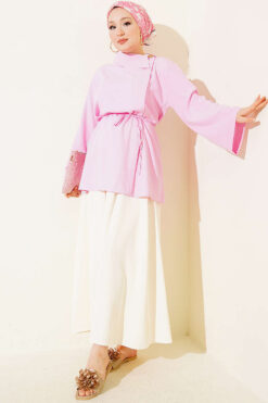 Alternative view of Cross Neck Hidden Button Shirt Pink