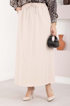 Alternative view of Pocket Detail Elastic Waist Hem Edge Skirt Beige
