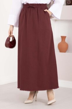 Alternative view of Pocket Detail Elastic Waist Hem Edge Skirt Burgundy