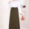 Pocket Detail Elastic Waist Hem Edge Skirt Khaki