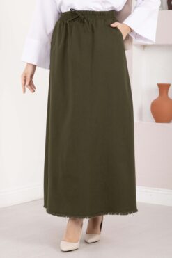 Alternative view of Pocket Detail Elastic Waist Hem Edge Skirt Khaki