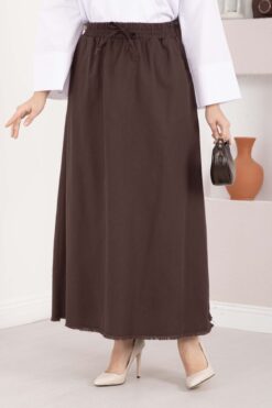 Alternative view of Pocket Detail Elastic Waist Hem Edge Skirt Brown