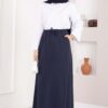 Pocket Detail Elastic Waist Hem Edge Skirt Navy Blue - Afbeelding 3