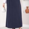 Pocket Detail Elastic Waist Hem Edge Skirt Navy Blue - Afbeelding 2