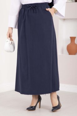 Alternative view of Pocket Detail Elastic Waist Hem Edge Skirt Navy Blue