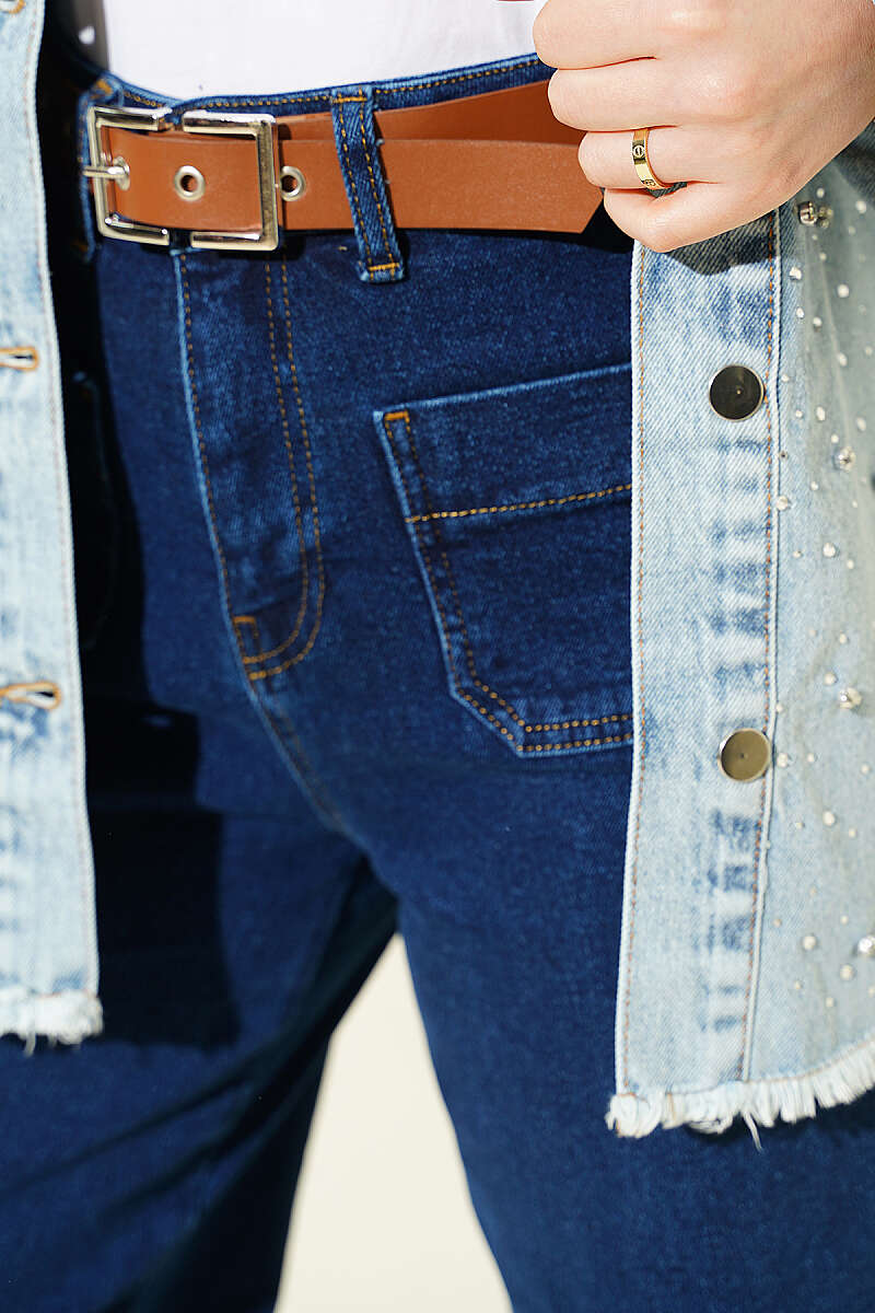 Pocket Detailed Belted Pants Dark Blue - Imagen 4