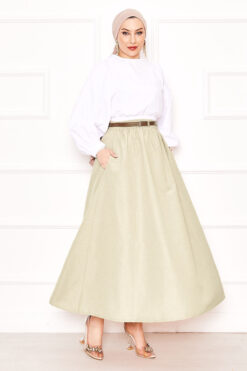 Sporty French Terry Two-Piece Set with Pocket Detail and Hem Edge Beige