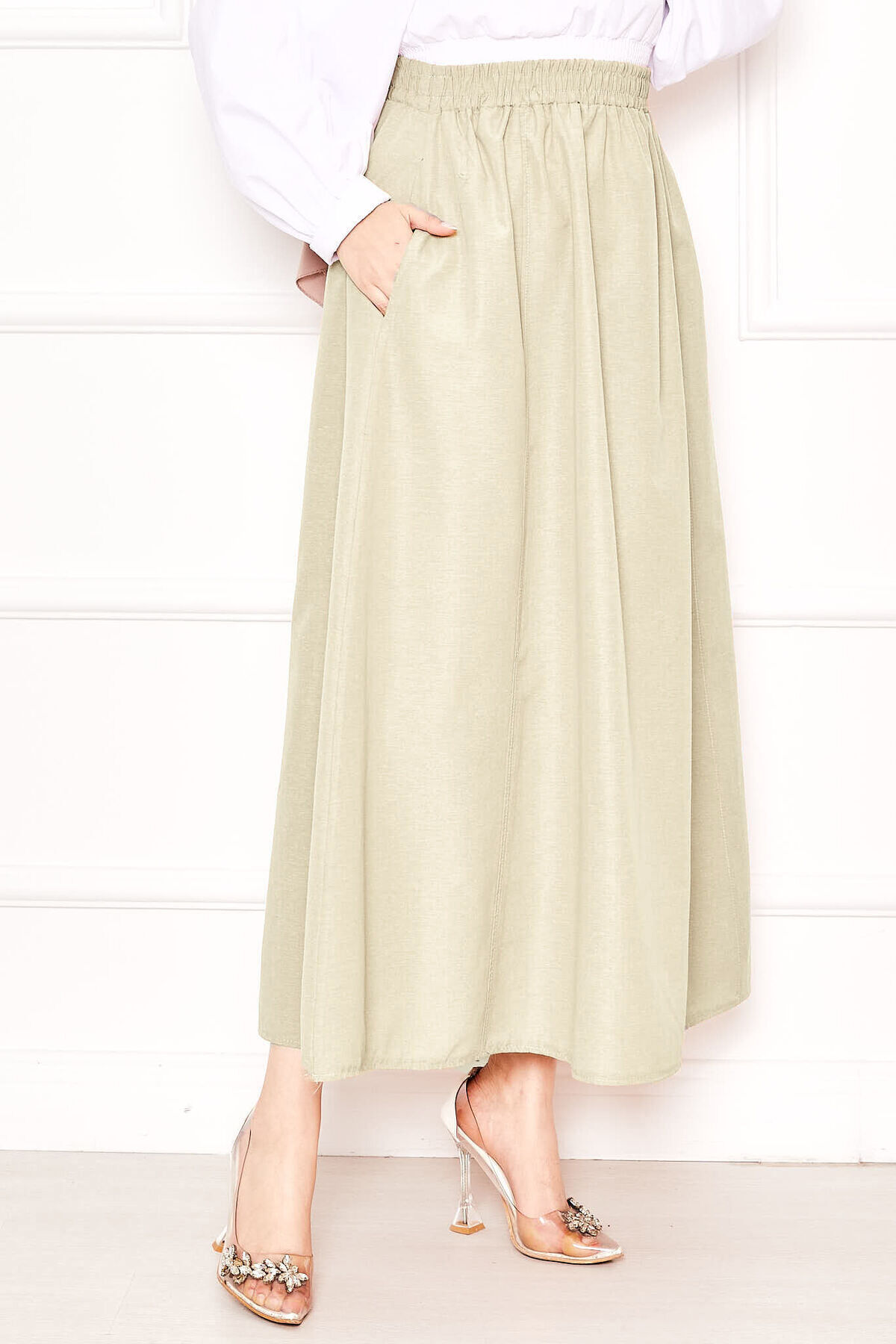 Sporty French Terry Two-Piece Set with Pocket Detail and Hem Edge Beige - Imagen 2