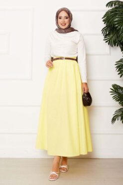 Sporty French Terry Two-Piece Set with Pocket Detail and Hem Edge Yellow