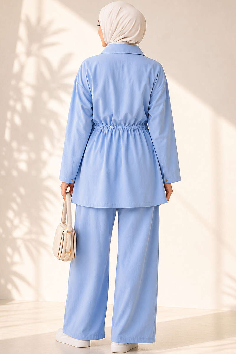 Pocket Flap Waist Tunic Set Baby Blue - Image 3