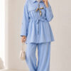 Pocket Flap Waist Tunic Set Baby Blue - Image 2