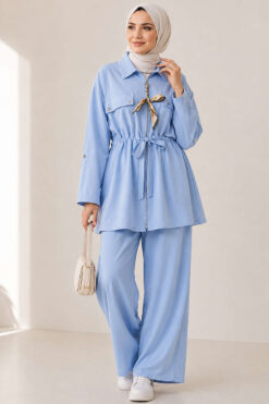 Alternative view of Pocket Flap Waist Tunic Set Baby Blue