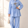 Pocket Flap Waist Tunic Set Baby Blue