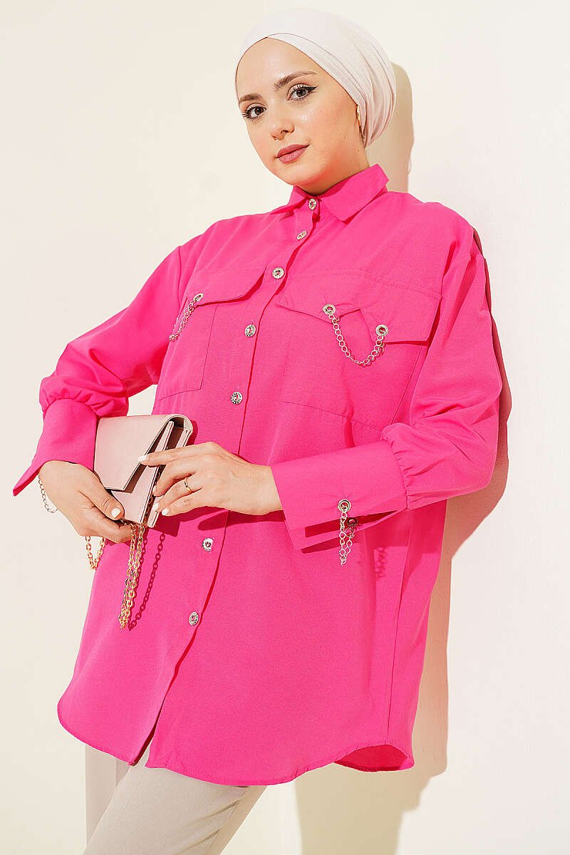 Shirt with Pocket and Cuff Chains Fuchsia