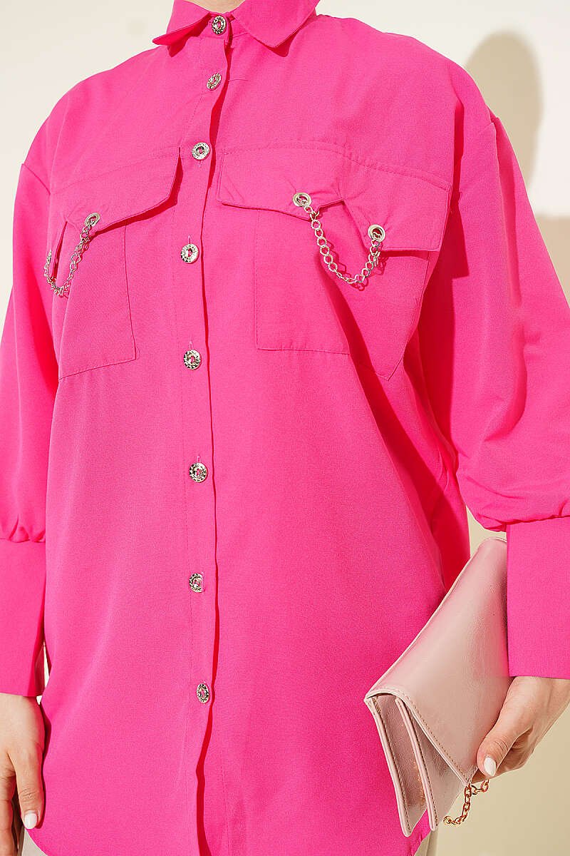 Shirt with Pocket and Cuff Chains Fuchsia - Imagen 4