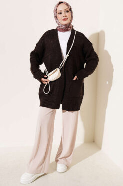 Alternative view of Buttoned French terry cardigan with pocket details Dark Brown