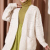 Buttoned French terry cardigan with pocket details Beige