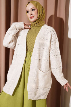 Buttoned French terry cardigan with pocket details Beige