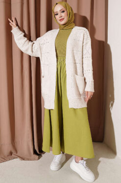 Alternative view of Buttoned French terry cardigan with pocket details Beige