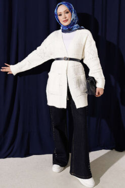 Alternative view of Buttoned French terry cardigan with pocket details Ecru