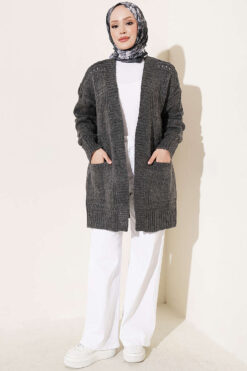 Alternative view of Buttoned French terry cardigan with pocket details Smoke