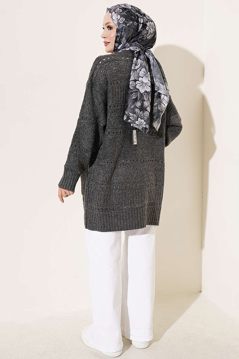 Buttoned French terry cardigan with pocket details Smoke - الصورة 3
