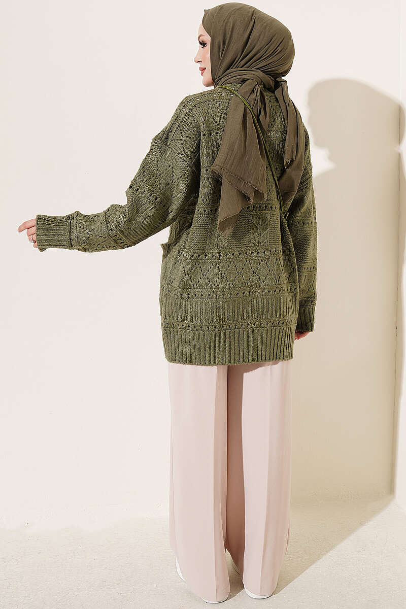 Buttoned French terry cardigan with pocket details Khaki – Bild 3