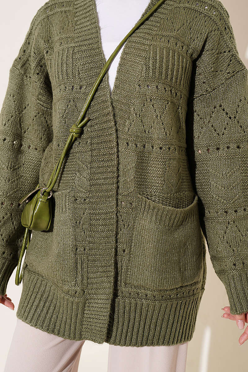Buttoned French terry cardigan with pocket details Khaki – Bild 4