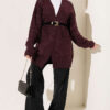 Buttoned French terry cardigan with pocket details Plum - Image 2