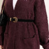 Buttoned French terry cardigan with pocket details Plum - Image 4