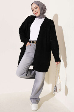 Alternative view of Buttoned French terry cardigan with pocket details Black