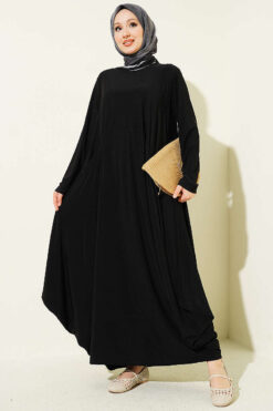 Pocket Asymmetrical Cut Sandy Dress Black