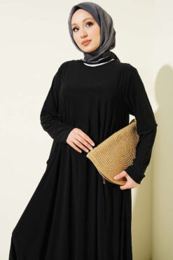 Alternative view of Pocket Asymmetrical Cut Sandy Dress Black