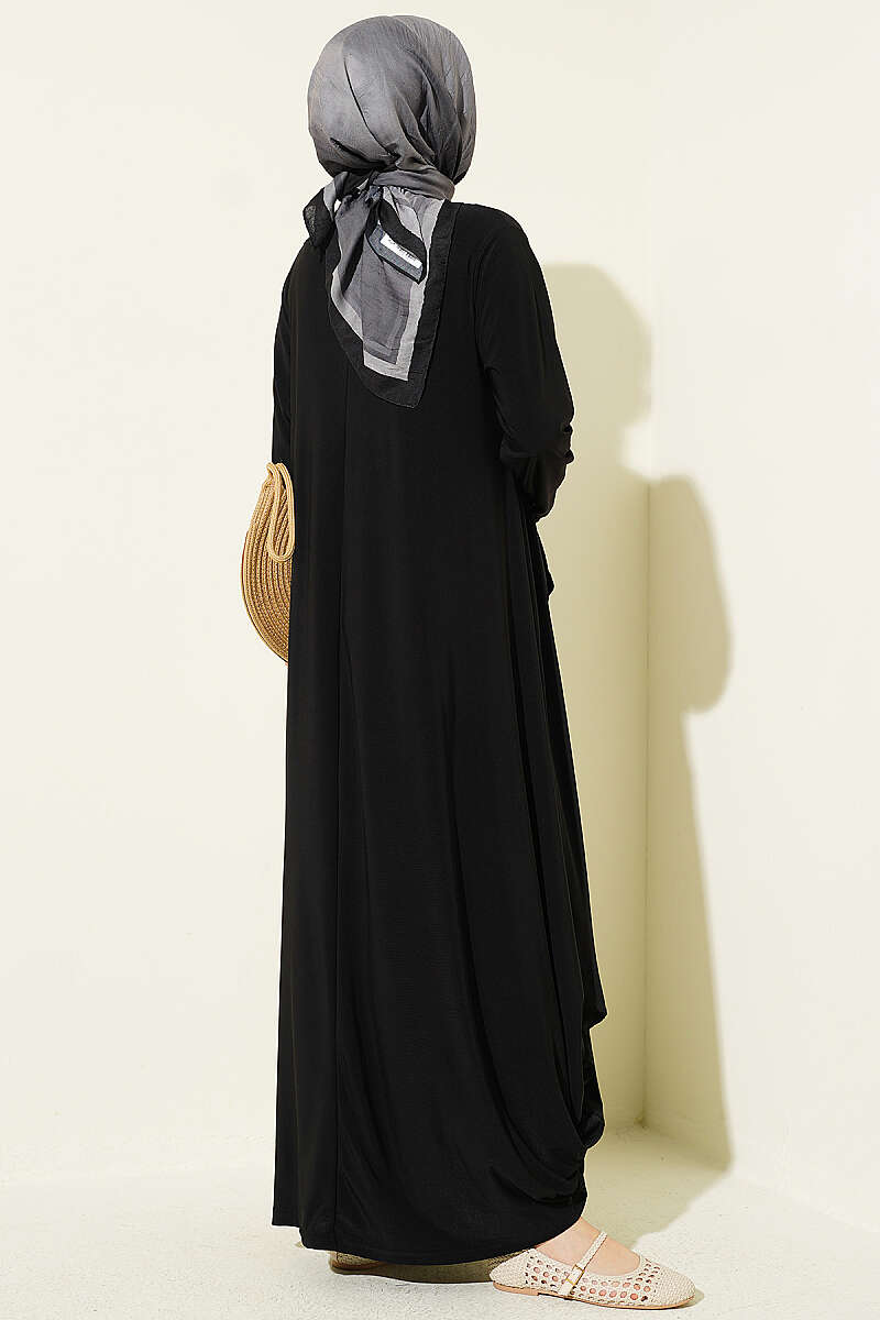 Pocket Asymmetrical Cut Sandy Dress Black - الصورة 3