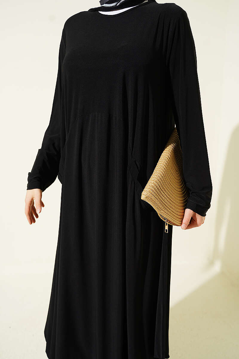 Pocket Asymmetrical Cut Sandy Dress Black - الصورة 4