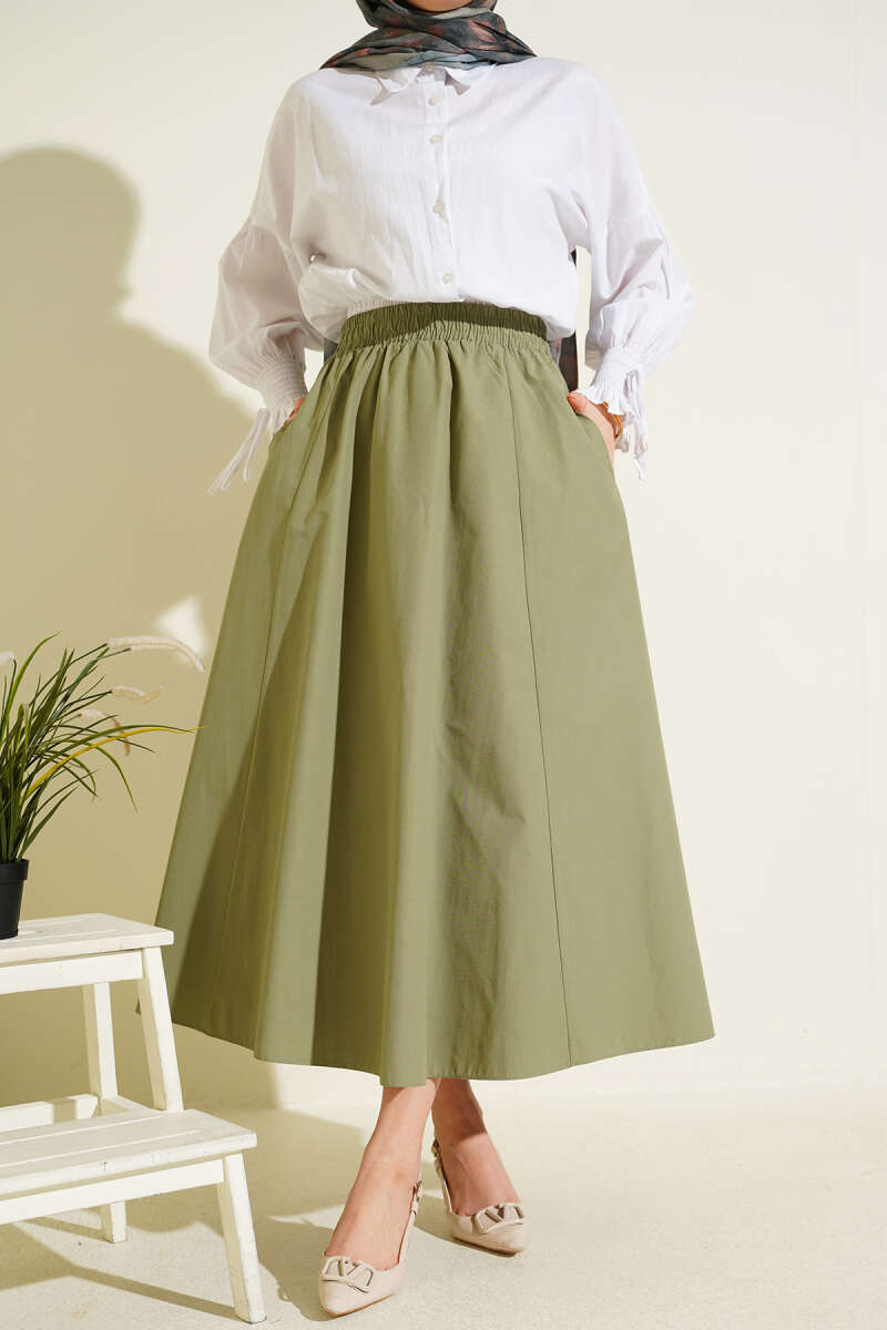 Pocketed Elastic Waist Straight Skirt Hazel