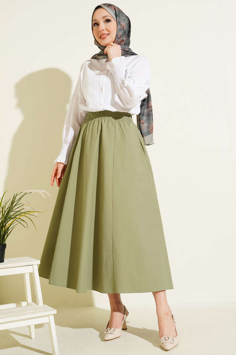 Pocketed Elastic Waist Straight Skirt Hazel - Image 2