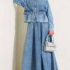 Pocket Buttoned Skirt Denim Set Light Blue