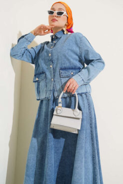 Alternative view of Pocket Buttoned Skirt Denim Set Light Blue