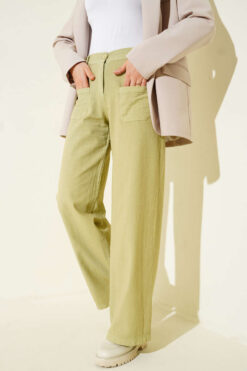 Pocket Wide Leg Trousers Leaf Green