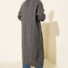 Pocketed Knitted Patterned Long Cardigan Smoke - الصورة 3