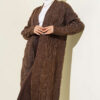 ⁦Pocketed Knitted Patterned Long Cardigan Brown⁩ - الصورة ⁦2⁩