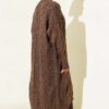 ⁦Pocketed Knitted Patterned Long Cardigan Brown⁩ - الصورة ⁦3⁩