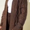 ⁦Pocketed Knitted Patterned Long Cardigan Brown⁩ - الصورة ⁦4⁩