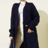 Pocketed Knitted Patterned Long Cardigan Navy Blue - الصورة 2